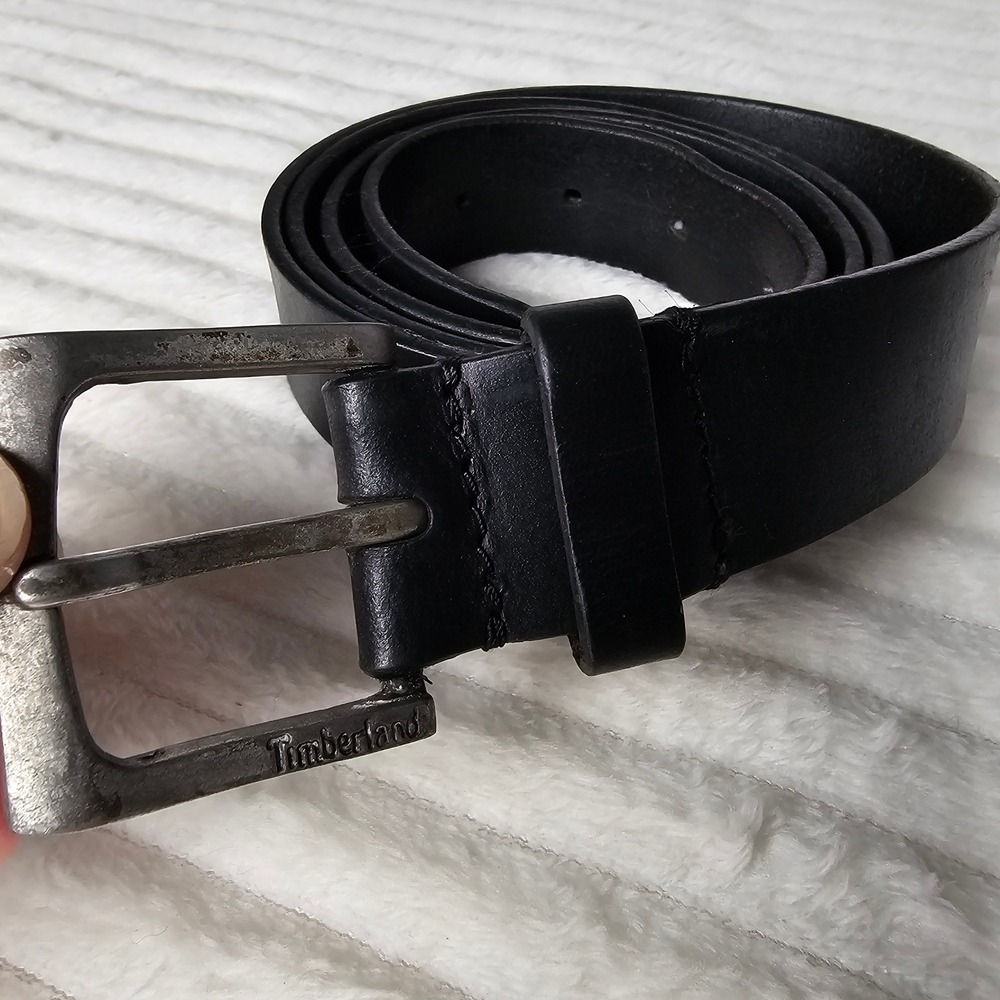 Timberland Mens Genuine Leather Square Buckle Belt 38 Black Rugged Workwear - Picture 10 of 11